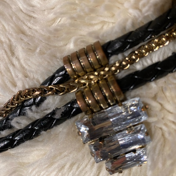 💍 Vintage Statement Egyptian style necklace with braided leather and rhinestone - Picture 2 of 3